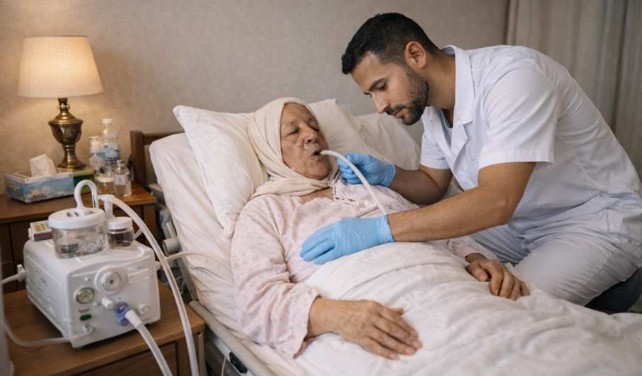 Séance de kinésithérapie respiratoire pour personne âgée aspiration bronchique kinésithérapie à domicile Maroc Rabat Casablanca Marrakech Fès Tanger